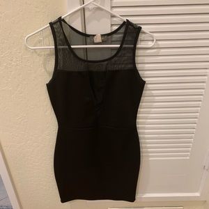 Sexy mesh v line black dress